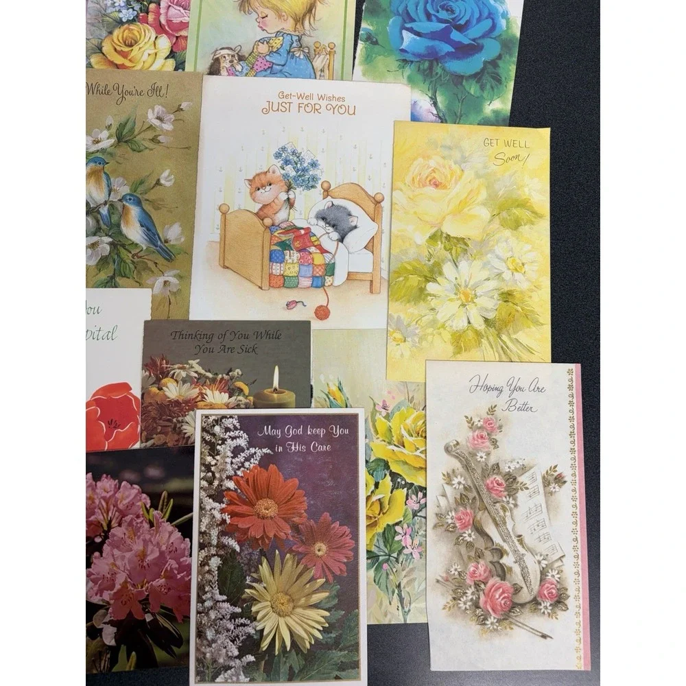 Vintage Get Well Cards Fronts ONLY Scrapbooking Crafts Decoupage Lot of 50+